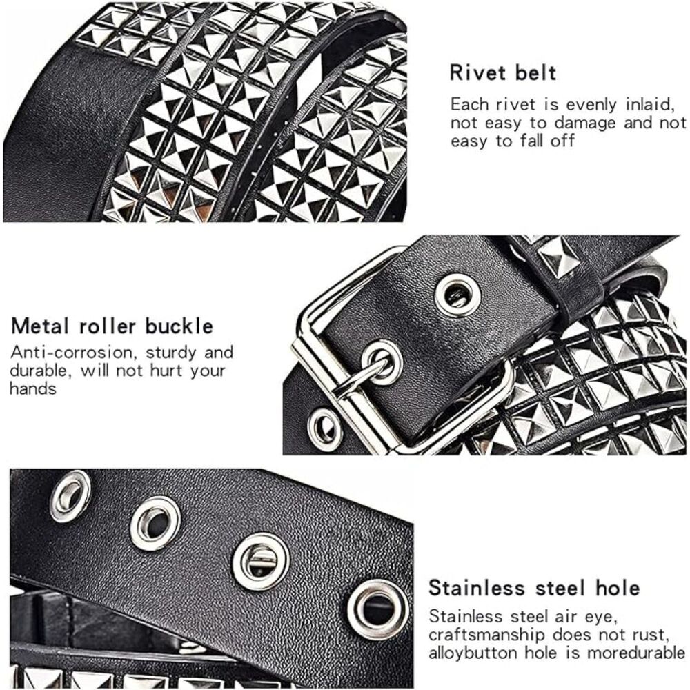 Black Studded Belt Punk Rock Rivet Belt, 15F-188Belt001 - Picture 4 of 4